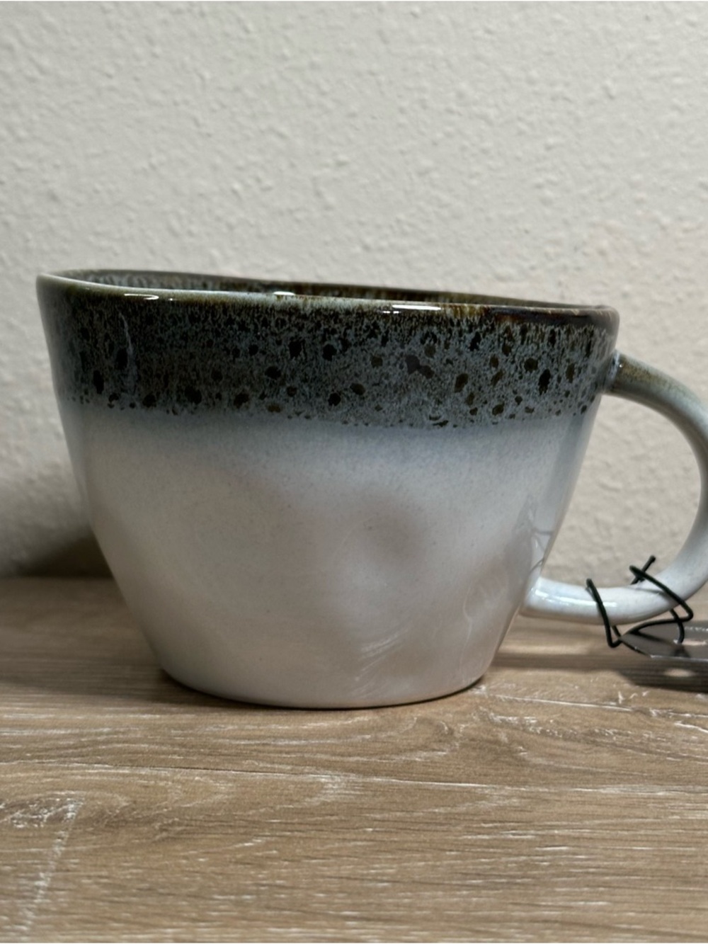 The Old Pottery Company Coffee Mug Tea Cup Handcrafted white and gray.